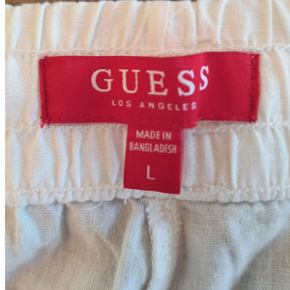 Guess Reagan Linen Pant Women's Size L White Elastic Waist Wide Leg Pockets - Picture 2 of 16